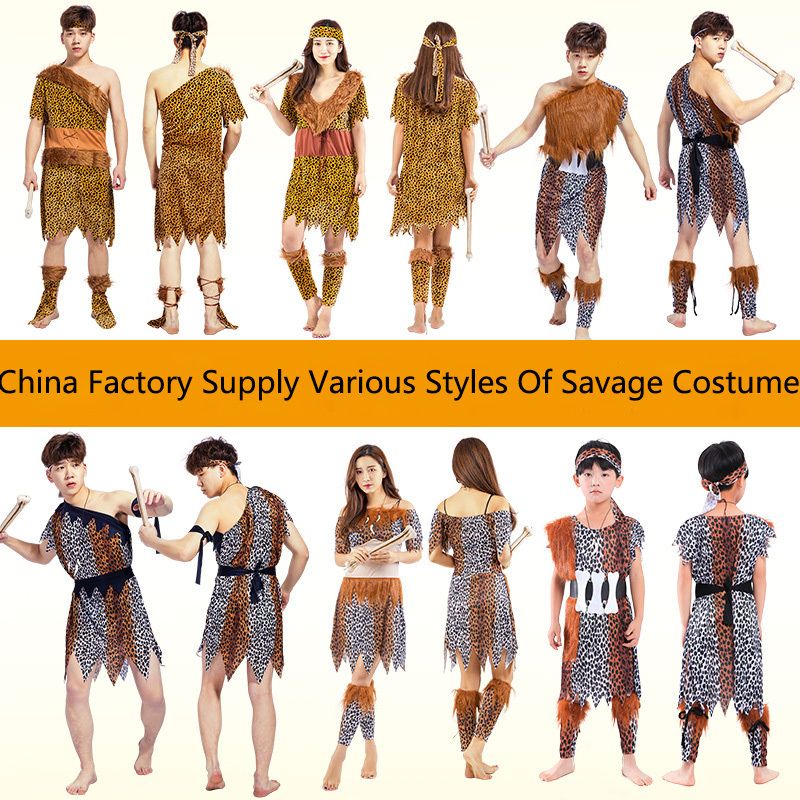 Various Styles OF Kids Leopard Print African Indian Costume Men&Women Halloween Party Savage Cosplay Suit