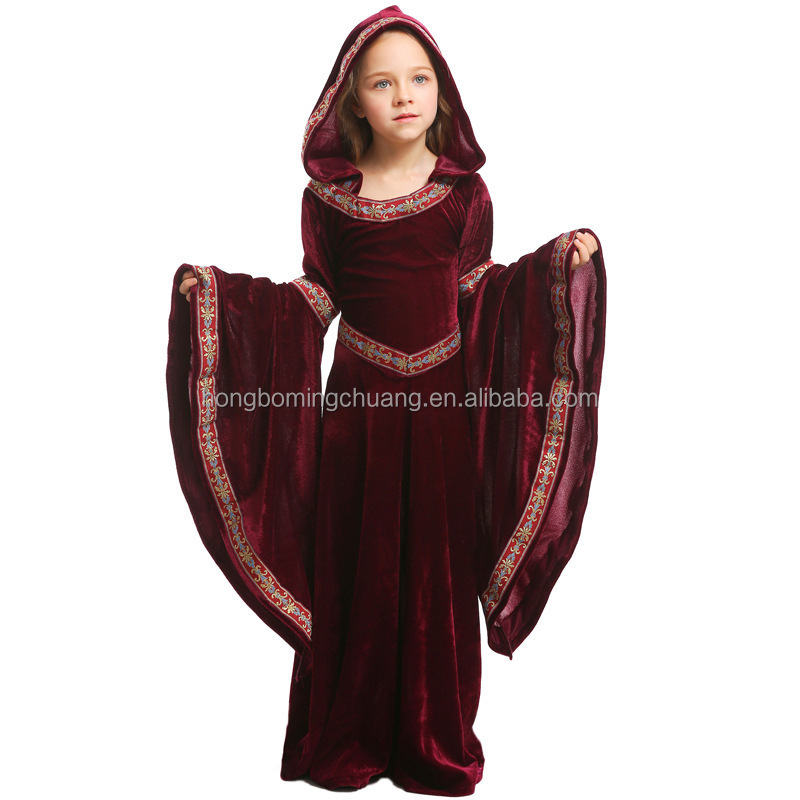 European Medieval Halloween Wine Red Vampire Children's Clothing Girls Party Vampire Witch Costumes