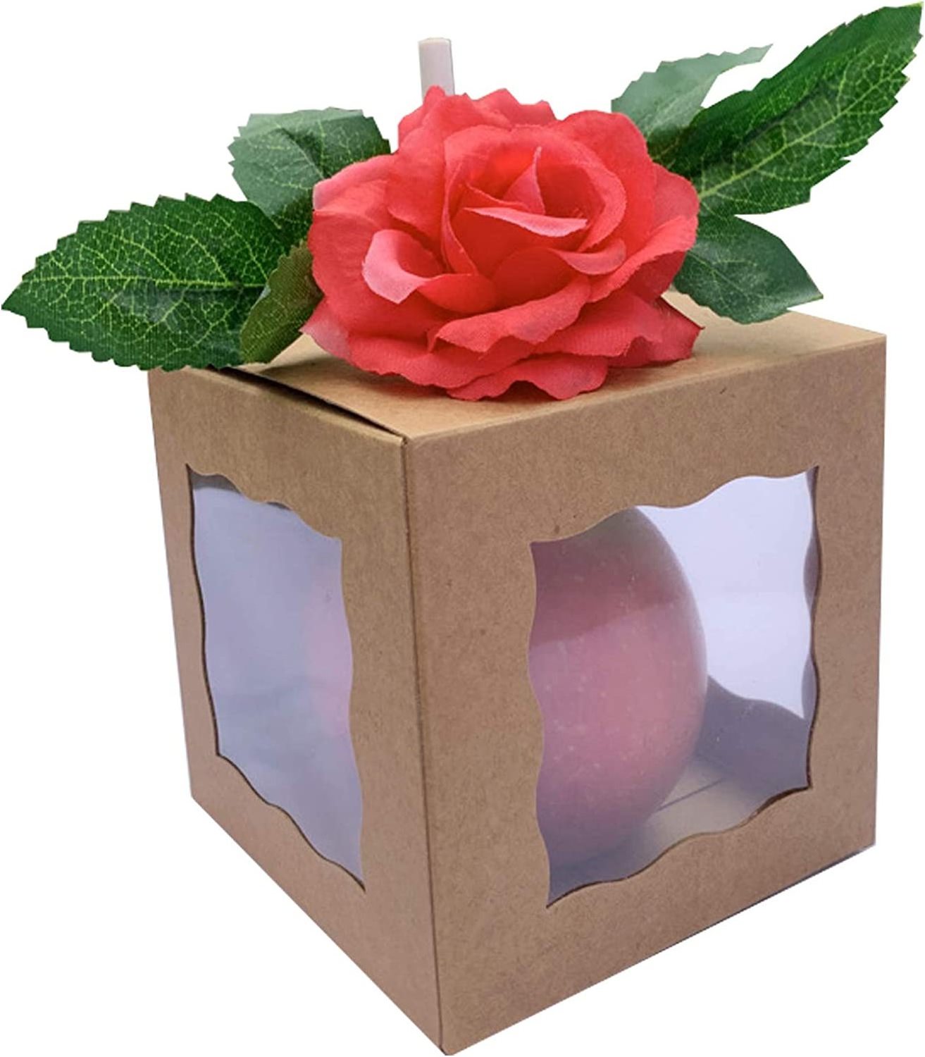 White Paper Candy Apple Box with Window Craft Window Gift Boxes For Candy Apples With hole Top