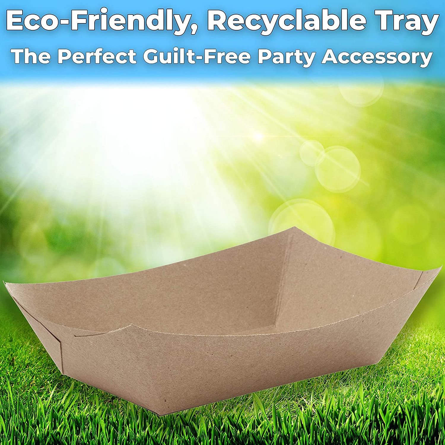 Eco Friendly China Made Disposable Party 3lb Food Holder Trays Compostable Kraft Paper food Boat for Diners, Concession Stands