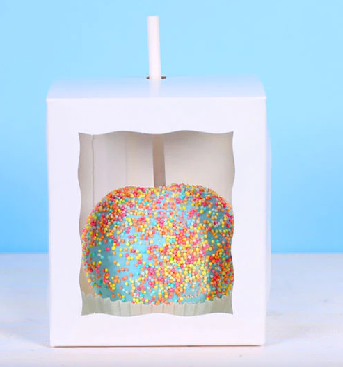 White Paper Candy Apple Box with Window Craft Window Gift Boxes For Candy Apples With hole Top