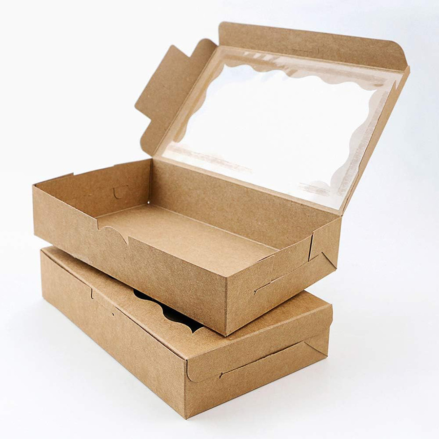 Kraft Biscuit Box with Clear Window Small Cookie Box Container for Dessert Pastry Candy Packaging