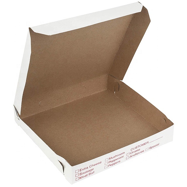 10inch Lock Corner Clay Coated White Brown pizza packaging box Custom Pizza Box