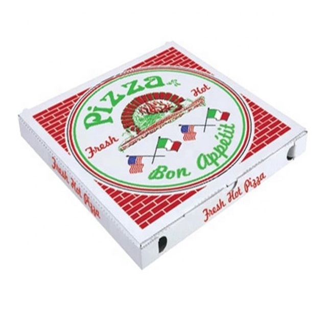 10inch Lock Corner Clay Coated White Brown pizza packaging box Custom Pizza Box