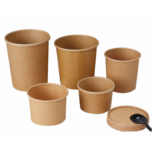 32 oz Kraft Compostable Paper Food Cup with Vented Lid Brown Rolled Rim Storage Bucket Hot or Cold Dish paper food packaging