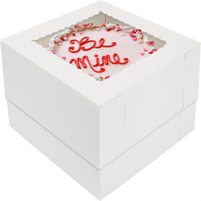 15pcs 10x10x8 Inches Tall Cake Box with Window, White Bakery Boxes,Square Cardboard Cake Box for Multi-Layer Cakes, Pie, Pastrie