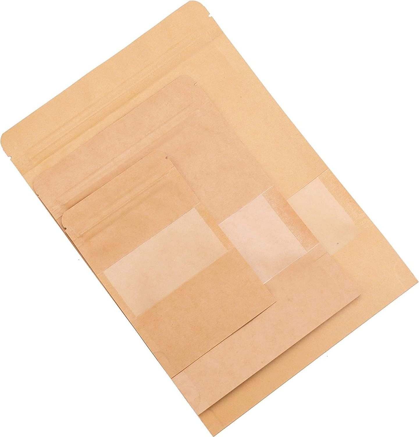 Kraft Paper Bags with Resealable Lock Seal Zipper &Transparent Window Stand Up Food Bags