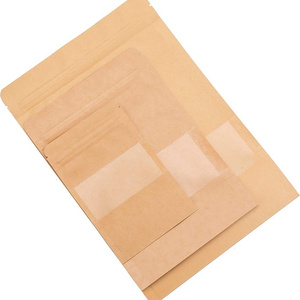 Kraft Paper Bags with Resealable Lock Seal Zipper &Transparent Window Stand Up Food Bags