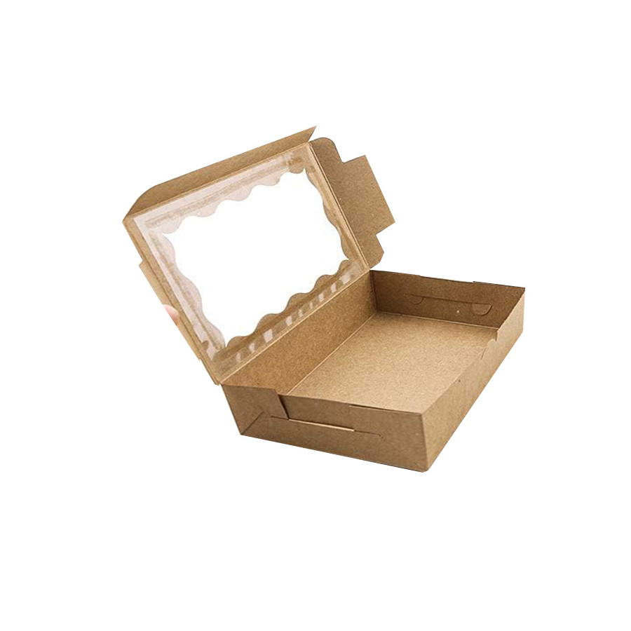 Kraft Biscuit Box with Clear Window Small Cookie Box Container for Dessert Pastry Candy Packaging