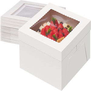 15pcs 10x10x8 Inches Tall Cake Box with Window, White Bakery Boxes,Square Cardboard Cake Box for Multi-Layer Cakes, Pie, Pastrie