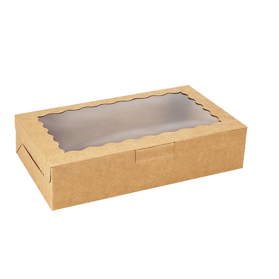 Kraft Biscuit Box with Clear Window Small Cookie Box Container for Dessert Pastry Candy Packaging