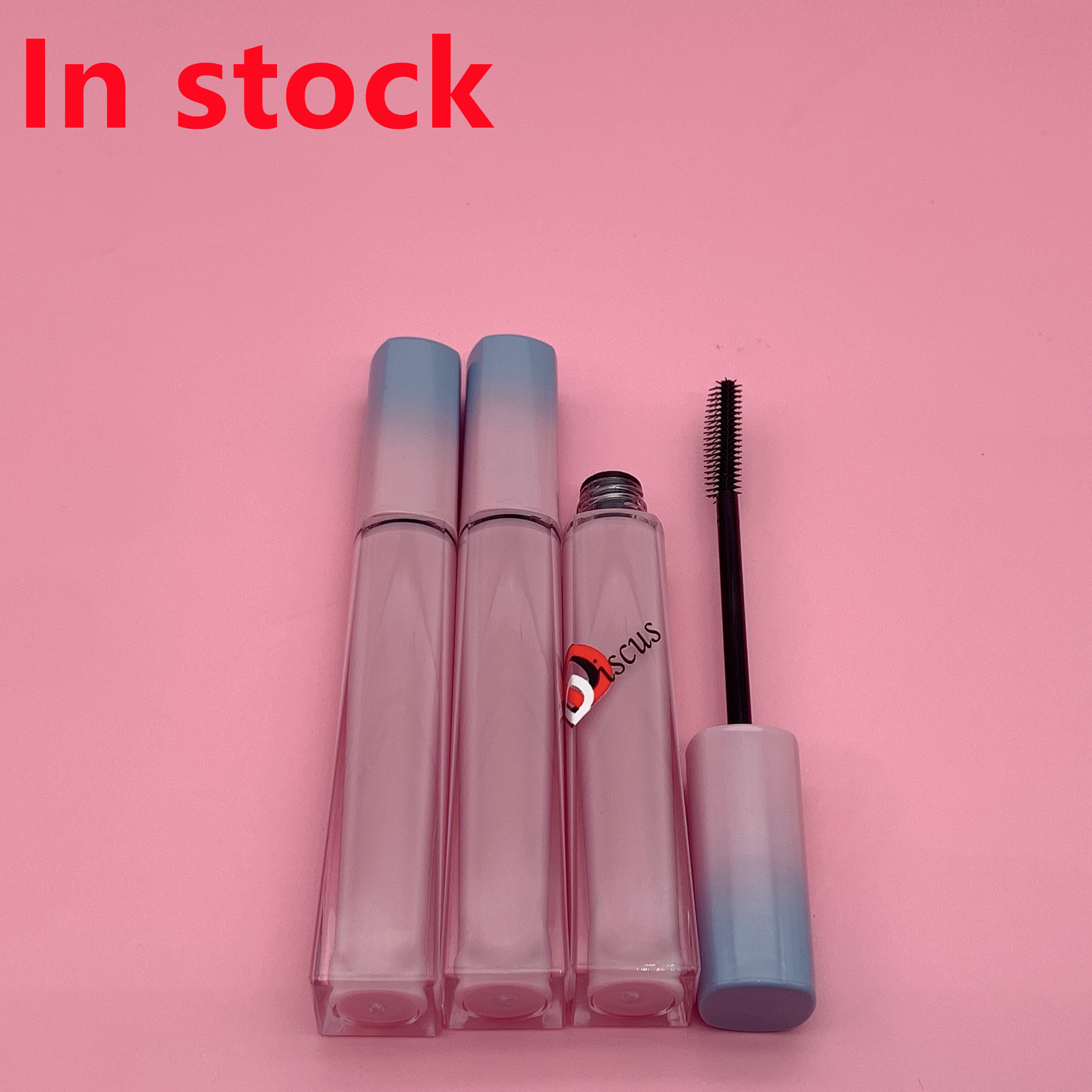 Empty 8ml pale/light adorable glossy pink metal/aluminum mascara tubes, eyelash primer container with brush, mascara bottle