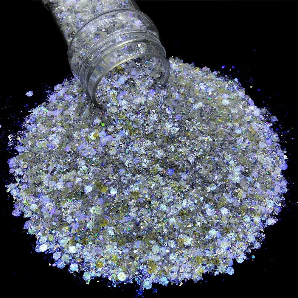 Bulk Holographic Metallic Chameleon Color Shifting Glitter Powder Pearl Crystal Neon Fluorescent Rainbow Iridescent Mix Glitter