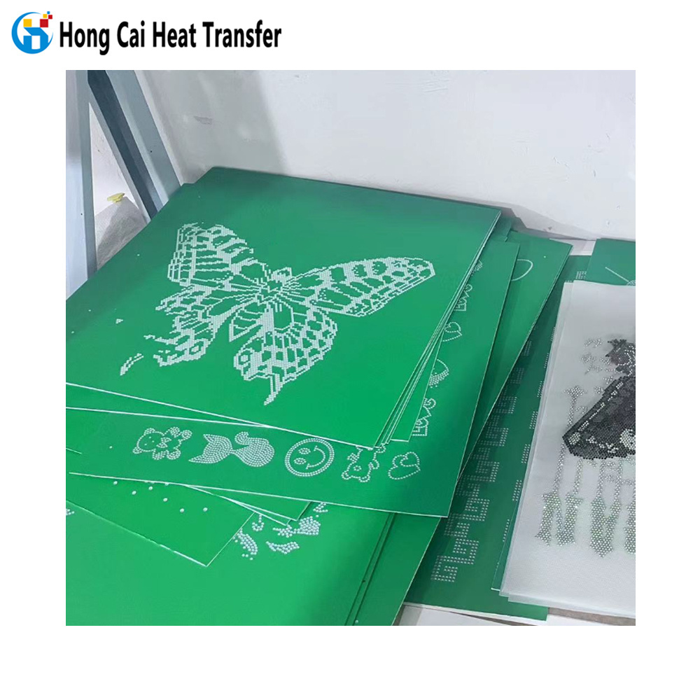 Hongcai PVC PP ABS plastic sheet custom rhinestone heat transfer design laser cutting machine printing production