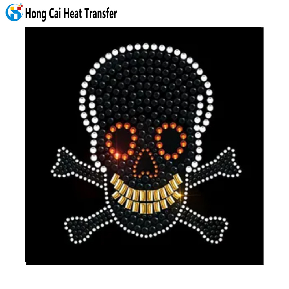 Hongcai rhinestone t-shirt hoodie custom logo graphic Dmc Hotfix Bling rhinestone heat transfer design print transfer