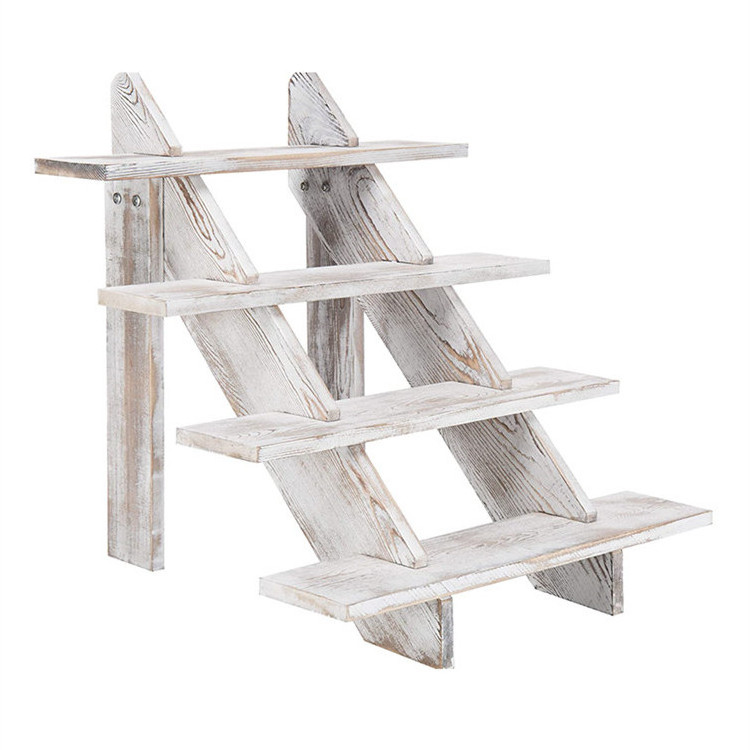 Manufacturer wholesale 4-tier whitewash food cake shop wood display risers