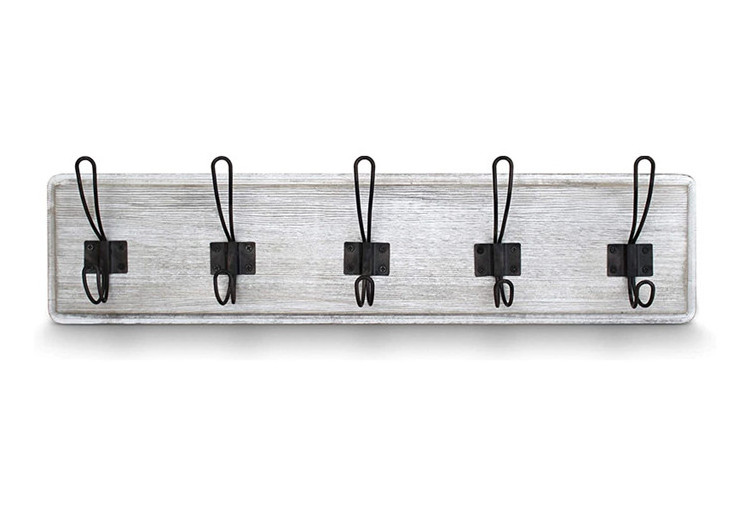 Creations rustic entryway whitewash 5 hooks solid pine wood coat rack wall