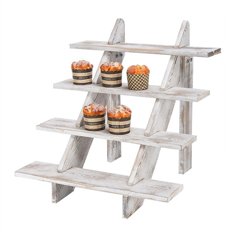 Manufacturer wholesale 4-tier whitewash food cake shop wood display risers