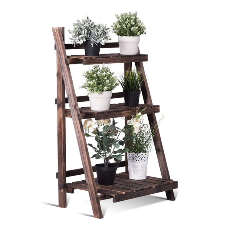 Indoor garden greenhouse 3 tier wood flower plant pot folding display stand