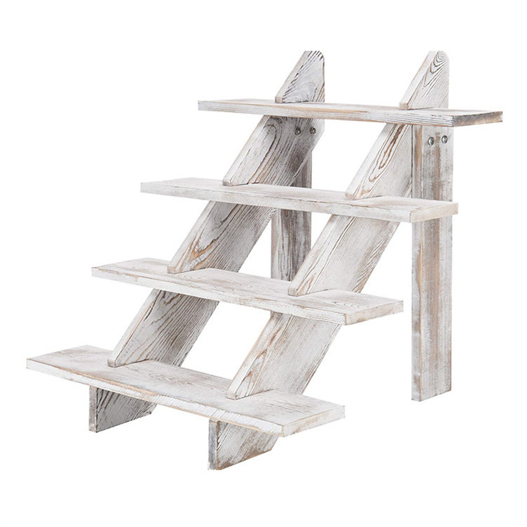 Manufacturer wholesale 4-tier whitewash food cake shop wood display risers