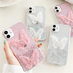 HOCAYU Lace Butterfly Phone Case For iPhone 12 11 Pro Max Mini XR XS Max Fashion Pink Glitter Back Cover Conque