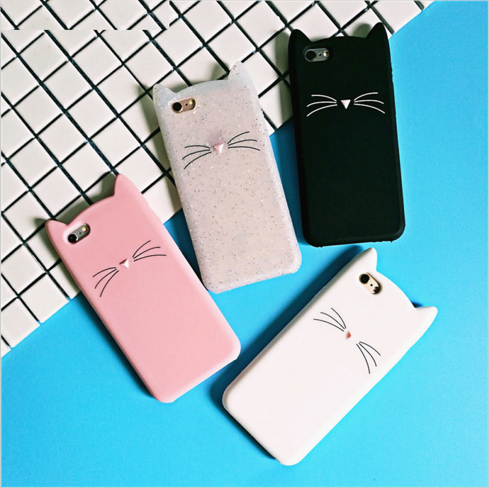 Cat Animal Shaped Kawaii Cute 3D Cartoon Silicone Cell Protective Phone Case For Iphone 7 6 Plus