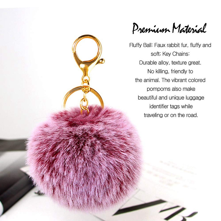 Whole Sale Bulk Large Big 8cm Pink Fluffy Puff Faux Fur Ball Pom Pom Keychain