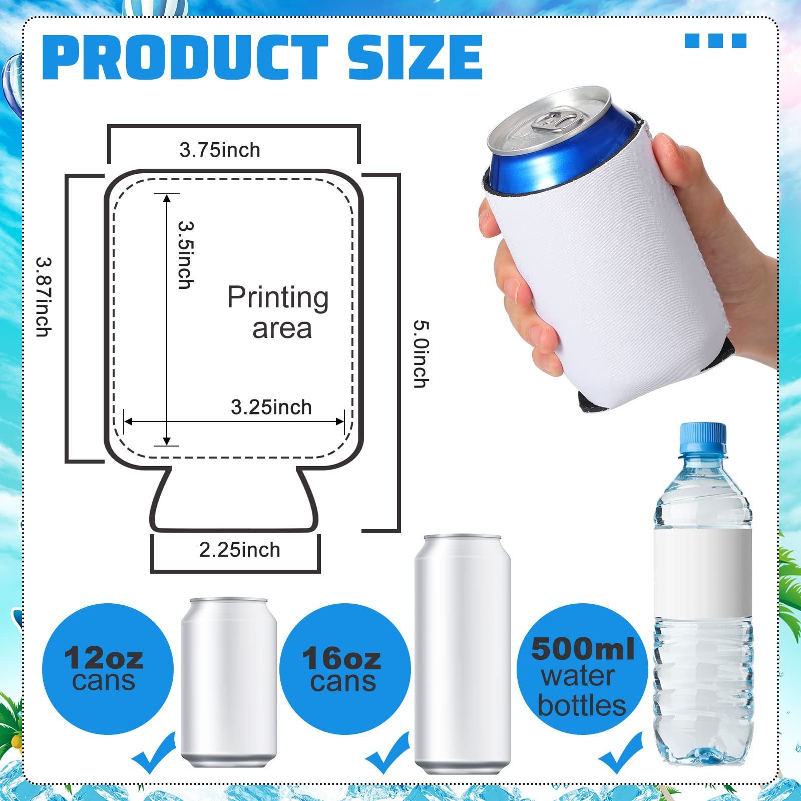 Personalized Sublimation Neoprene Beer Collapsible Can Cooler Holder