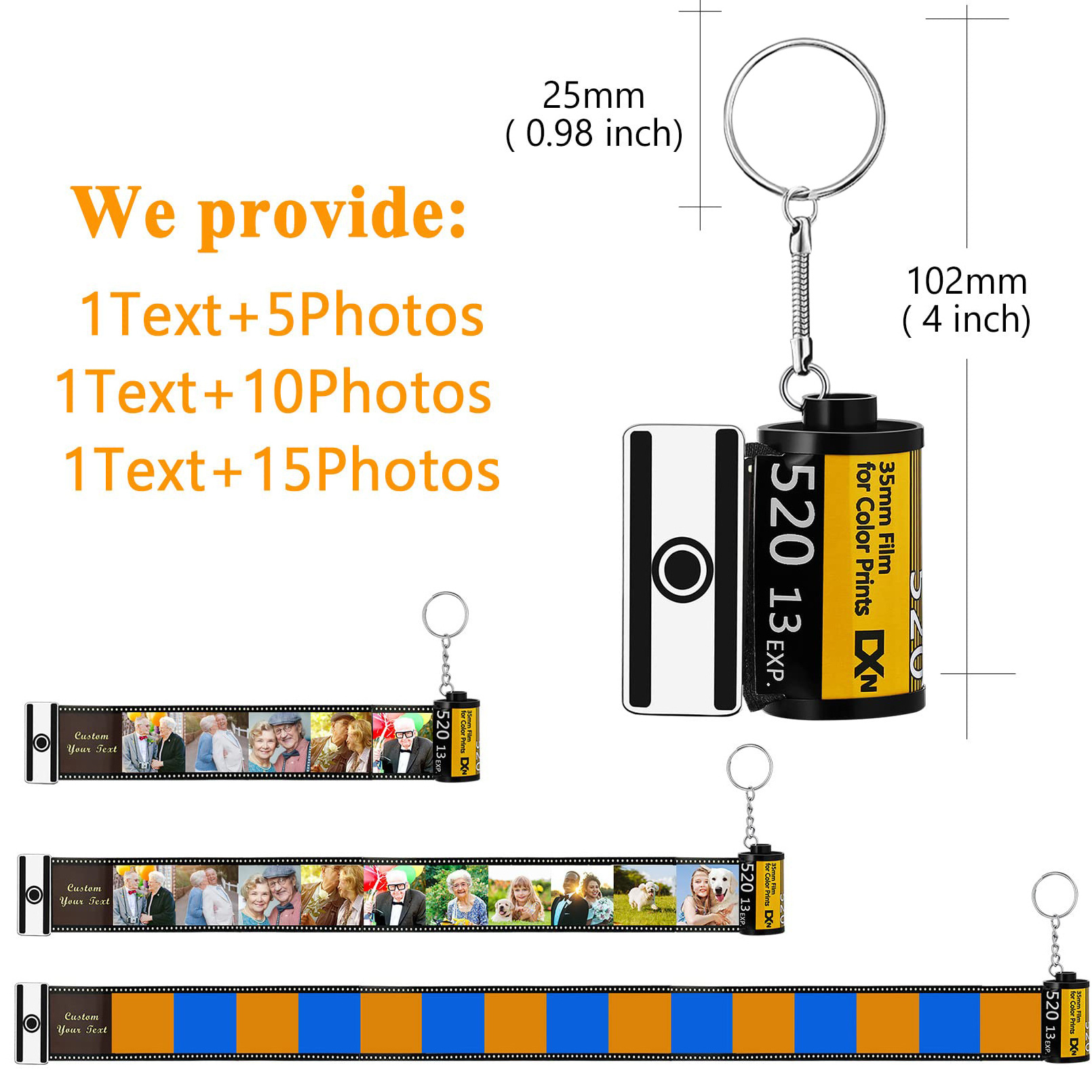 Personalized Custom Photo Blanks Camera Sublimation Film Roll Keychains