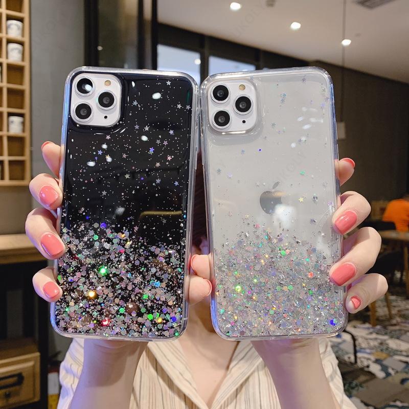 Star Epoxy Phone Case,Clear Glitter Bling Sequin Cell Mobile Phone Case Cover For Iphone 11 12 13 14 15 Pro Max X Xr Xs Max