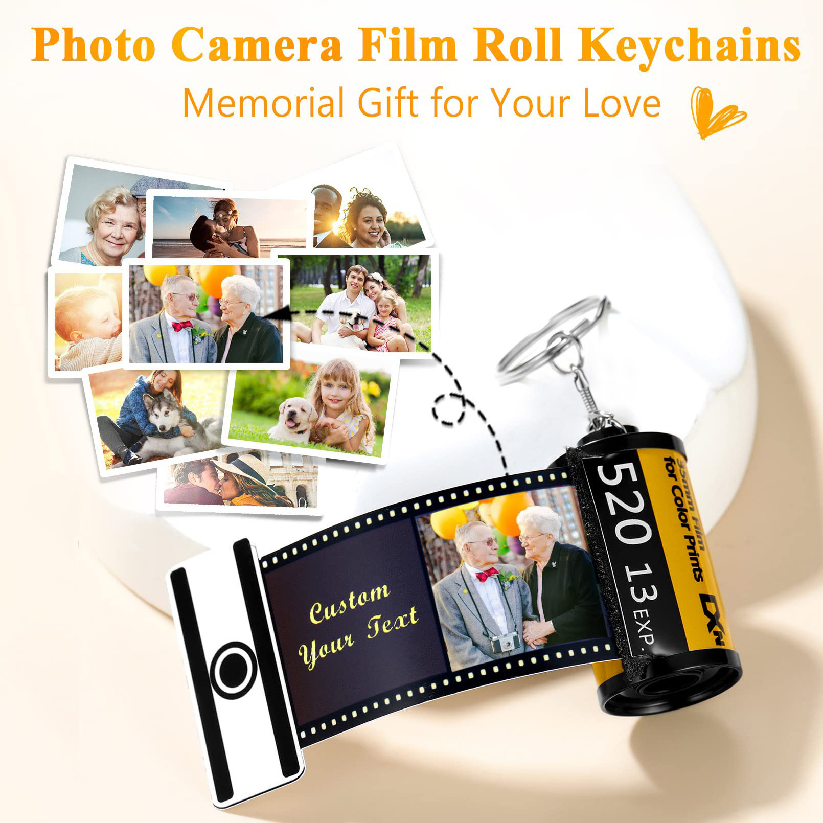 Personalized Custom Photo Blanks Camera Sublimation Film Roll Keychains