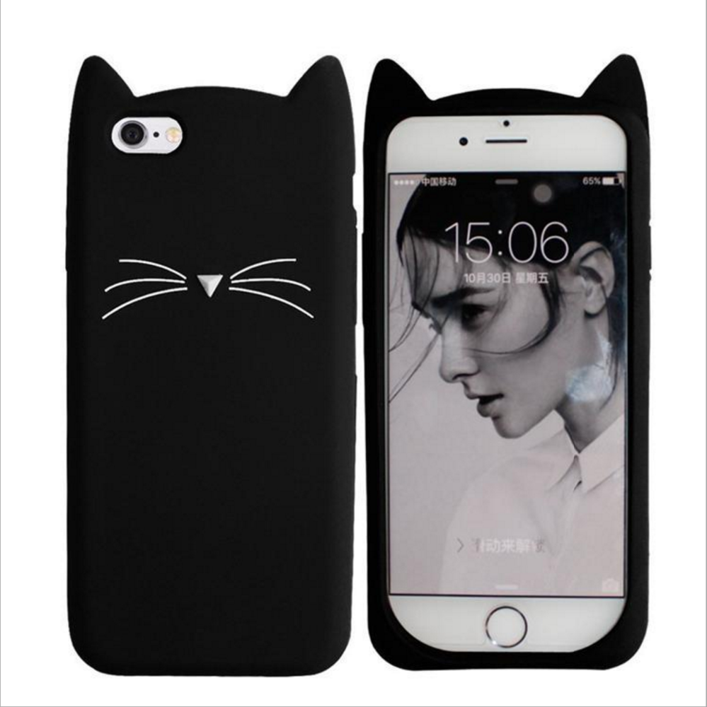 Cat Animal Shaped Kawaii Cute 3D Cartoon Silicone Cell Protective Phone Case For Iphone 7 6 Plus