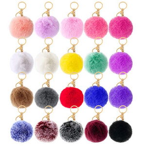 Whole Sale Bulk Large Big 8cm Pink Fluffy Puff Faux Fur Ball Pom Pom Keychain