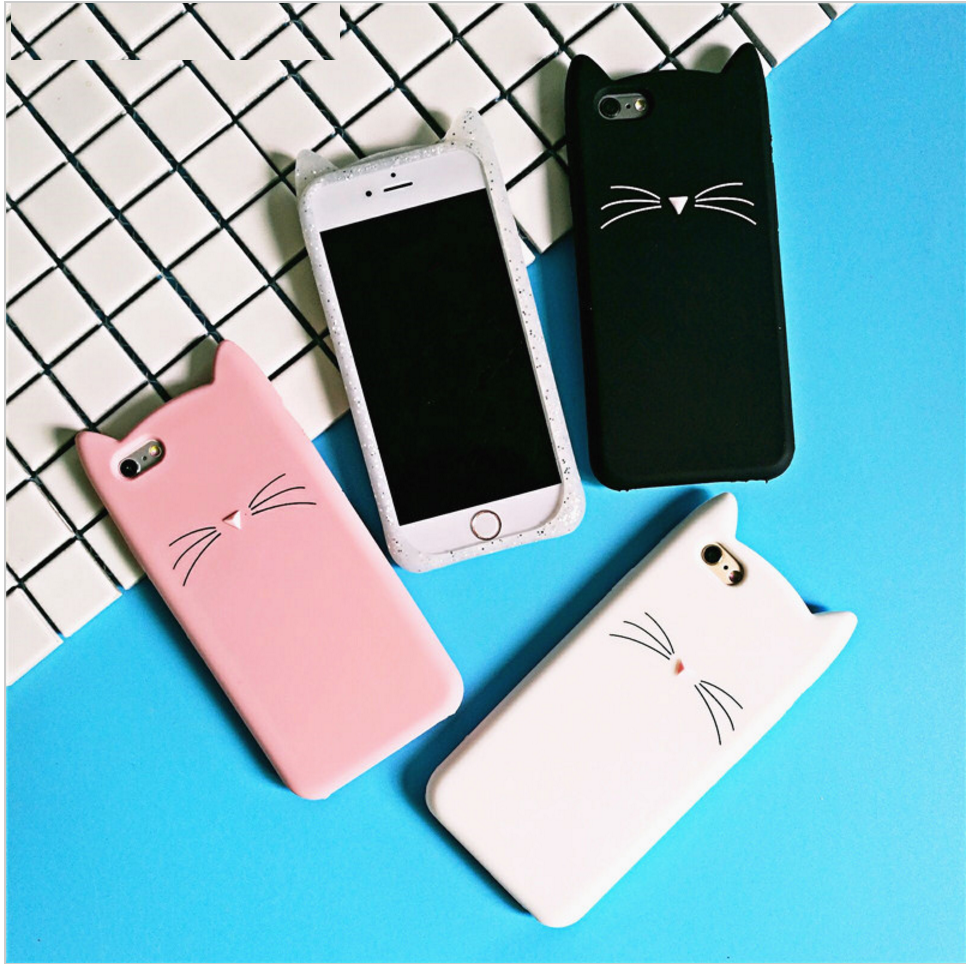 Cat Animal Shaped Kawaii Cute 3D Cartoon Silicone Cell Protective Phone Case For Iphone 7 6 Plus