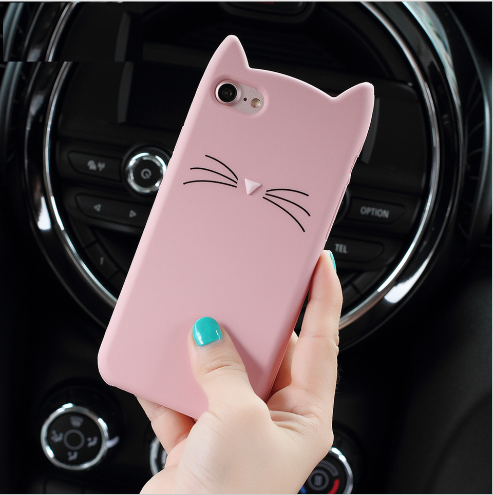 Cat Animal Shaped Kawaii Cute 3D Cartoon Silicone Cell Protective Phone Case For Iphone 7 6 Plus