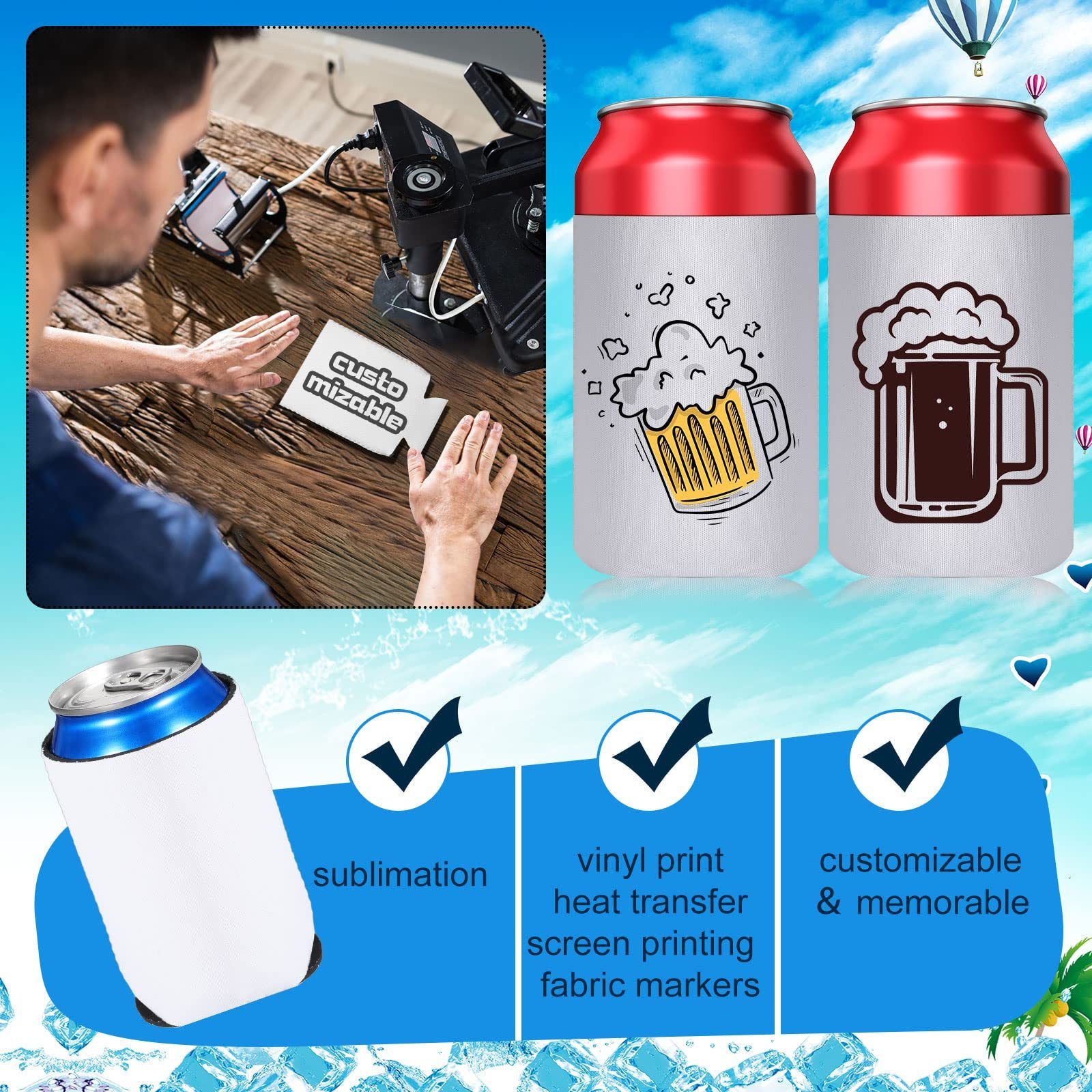 Personalized Sublimation Neoprene Beer Collapsible Can Cooler Holder