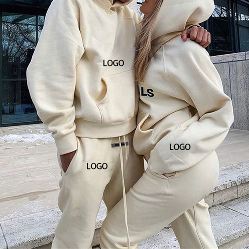 Fleece Unisex Thick Cotton Jogging Men'S Sweatsuits Casual Custom Logo Tracksuits With Hood Plain Hoodie And Joggers Set For Men