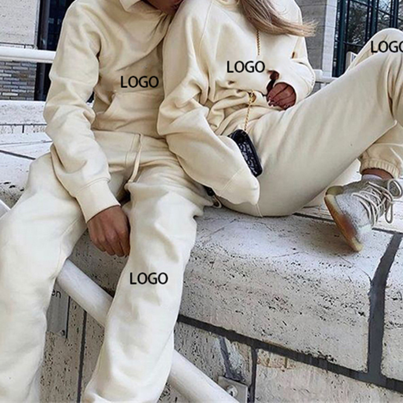 Fleece Unisex Thick Cotton Jogging Men'S Sweatsuits Casual Custom Logo Tracksuits With Hood Plain Hoodie And Joggers Set For Men