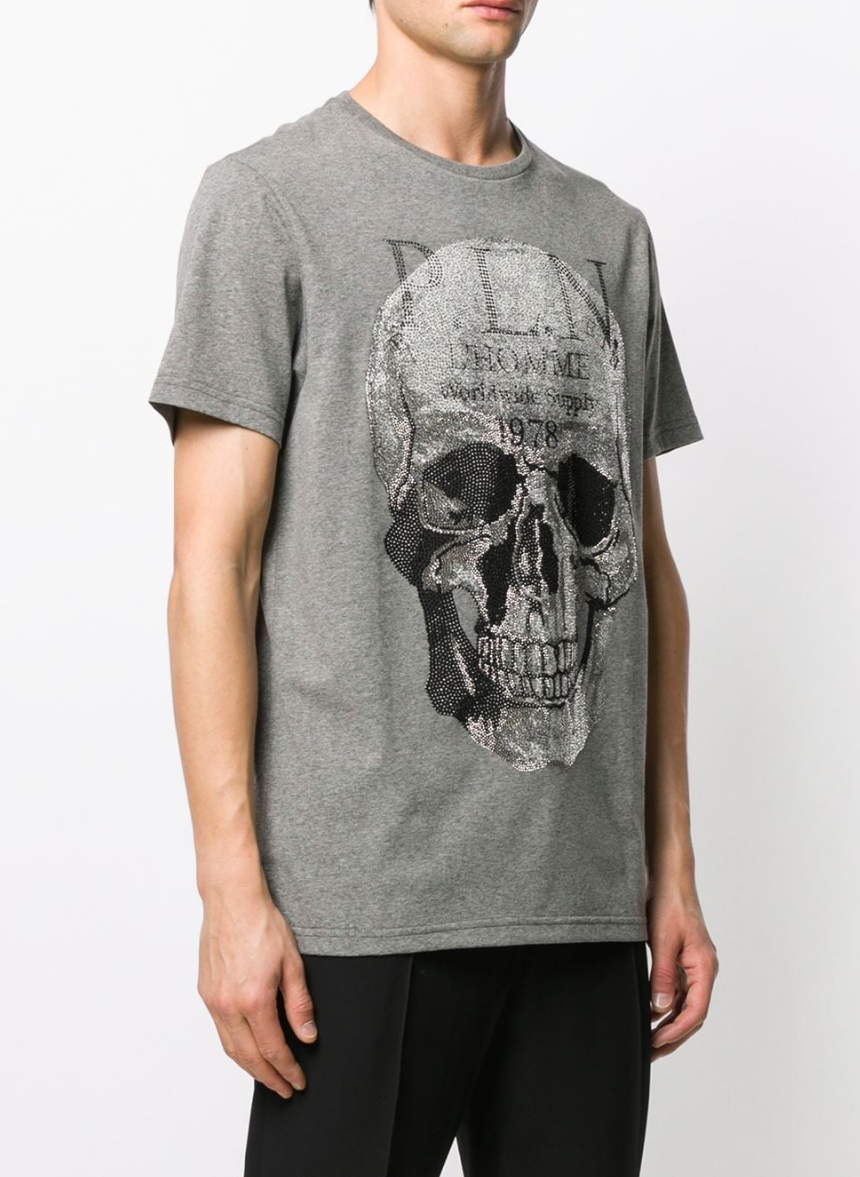 Dropshipping Wholesale Crewneck Cotton T Shirt Printed Logo Skull Rhinestone T Shirts For Men