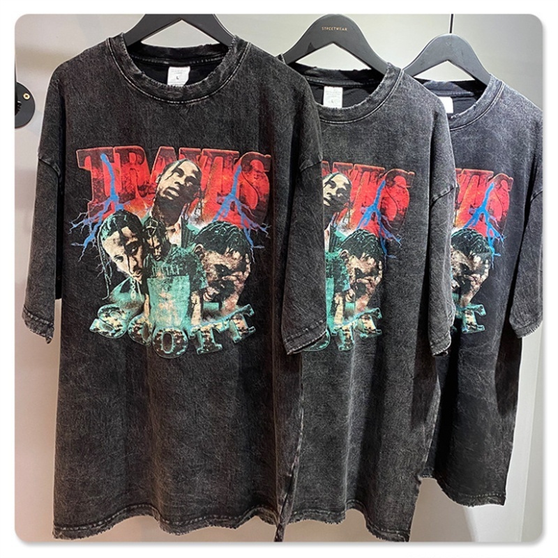 DTG Printing Mens Acid Wash T-Shirt Streetwear Oversized Stone Washed Hip Hop 100% Cotton Tshirts Custom Graphic Vintage T Shirt