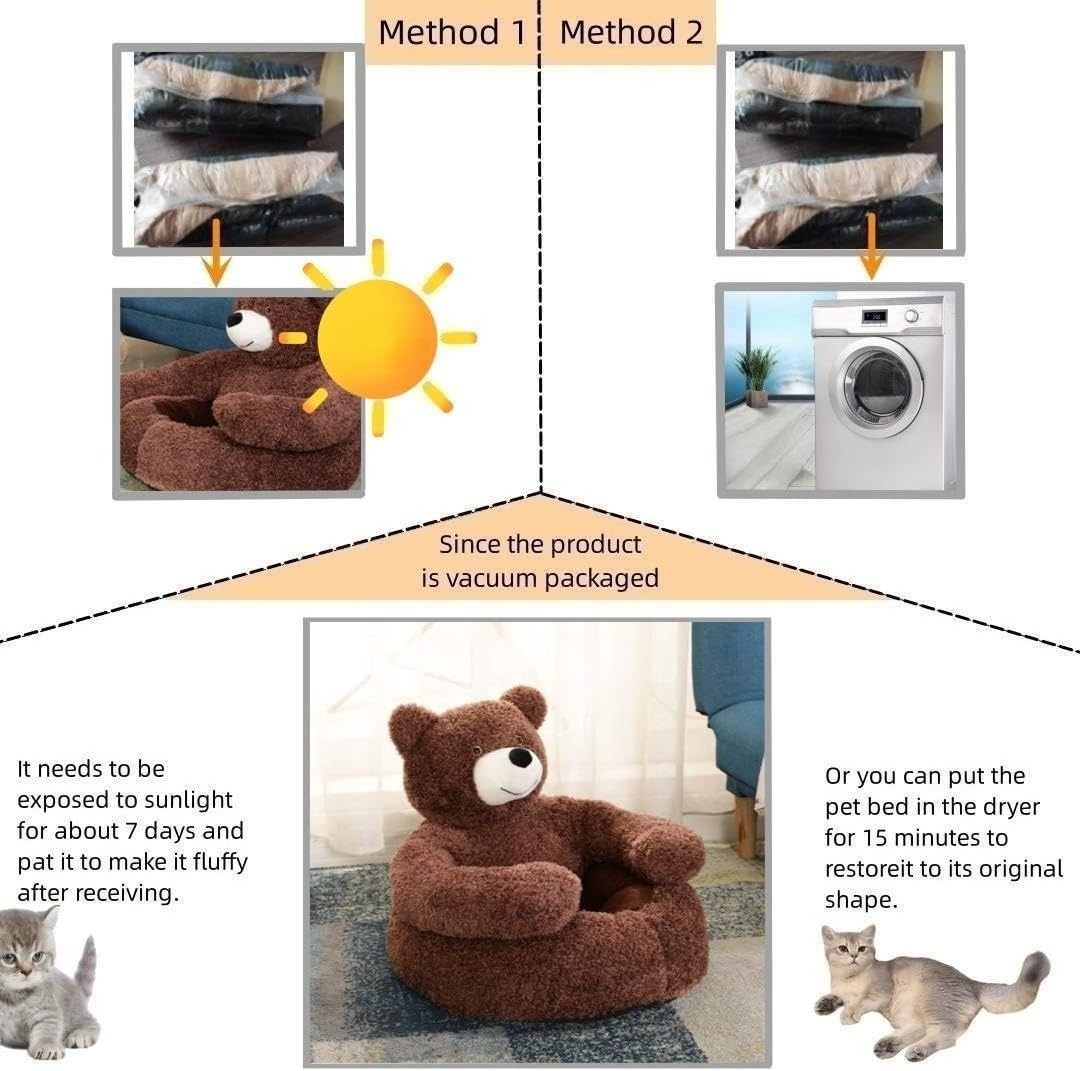 Calming Cute Bear Hug Design Dog Cat Beds Plush Pet Beds Cuddler Non-Slip Bottom