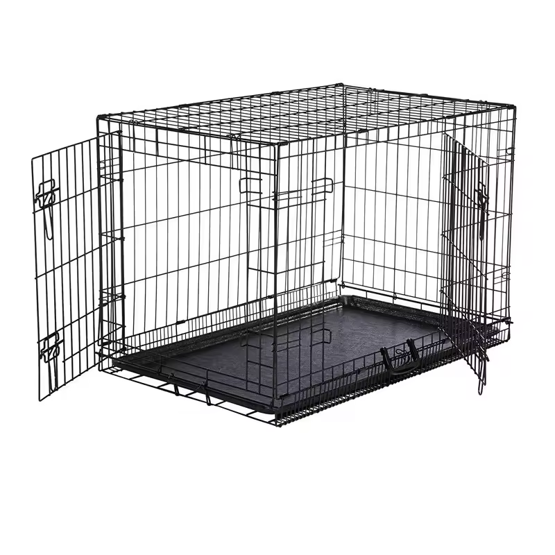 High Quality Dog Double Door Folding Metal Dog Crates Black Wire Double Door Folding Pet Cage