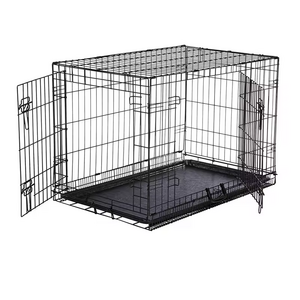 High Quality Dog Double Door Folding Metal Dog Crates Black Wire Double Door Folding Pet Cage