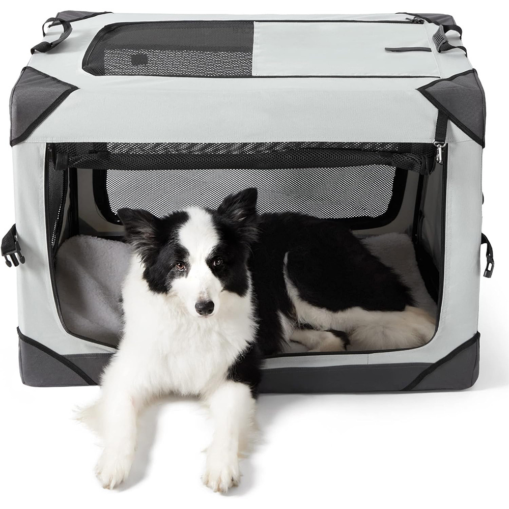 Collapsible 4-Door Pet Crate with Durable Mesh Windows Portable Dog Travel Crate Kennel