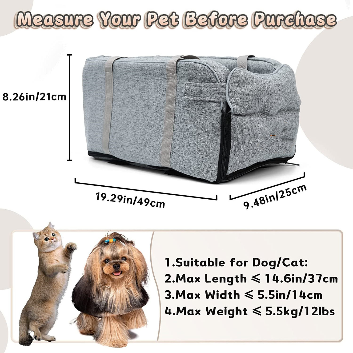 Dog Car Seat, Fully Detachable and Washable Dog Booster Seat for Small Pets Up to 12 Lbs, Center Console Dogs and Cats Car Seat