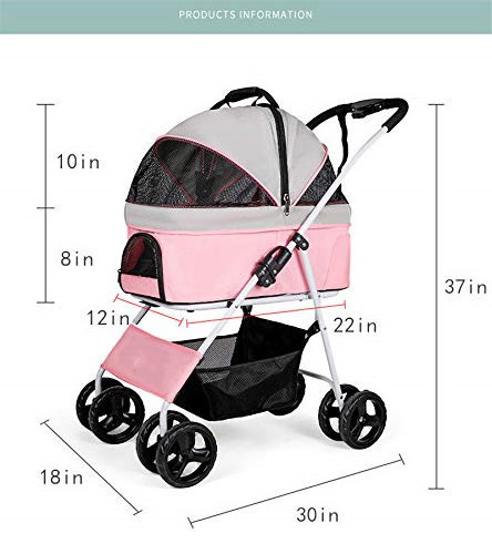 Dog Stroller for Small Dogs Folding 3 in 1 Pet Stroller for Cats 4 Wheels Dog Stroller with Removable Carrier Foldable Travel