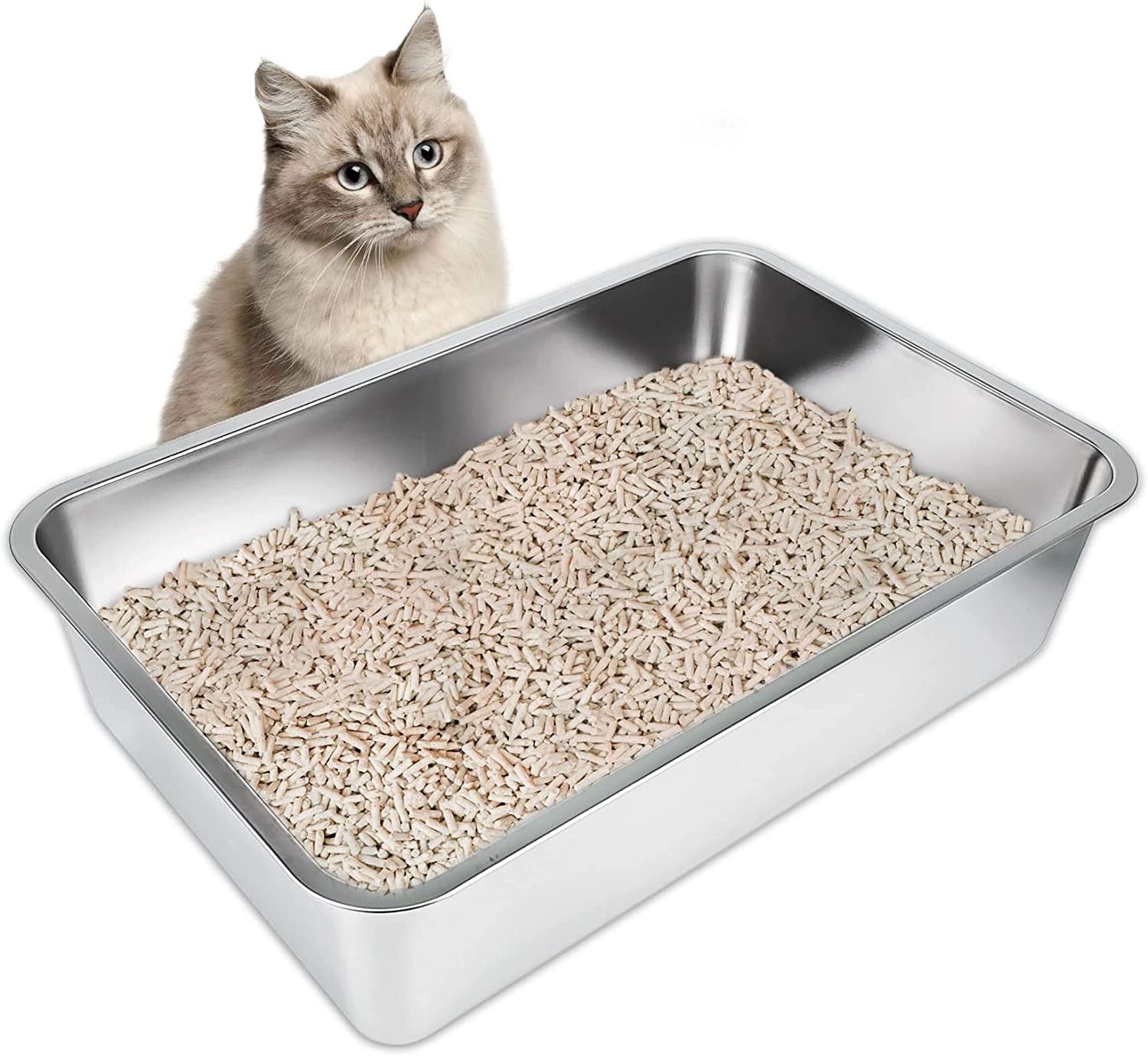 Stainless Steel Cat Litter Box, Large Metal Litter Box for Cats Rabbits, Never Absorbs Odors,Stain Free, Rustproof, Non Stick