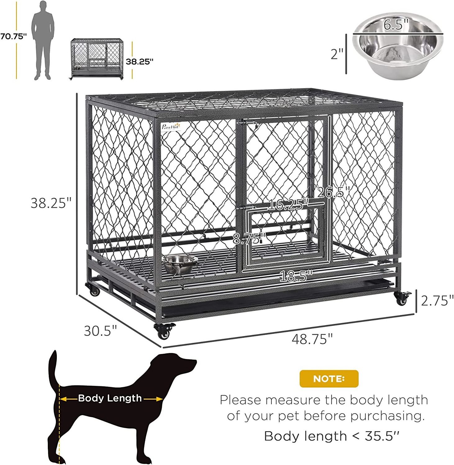 Removable Tray Wheels Lockable Dog Crate Cage Door Indoor