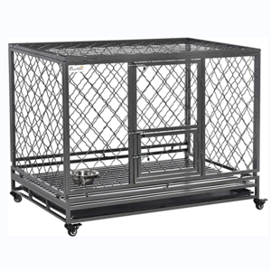 Removable Tray Wheels Lockable Dog Crate Cage Door Indoor