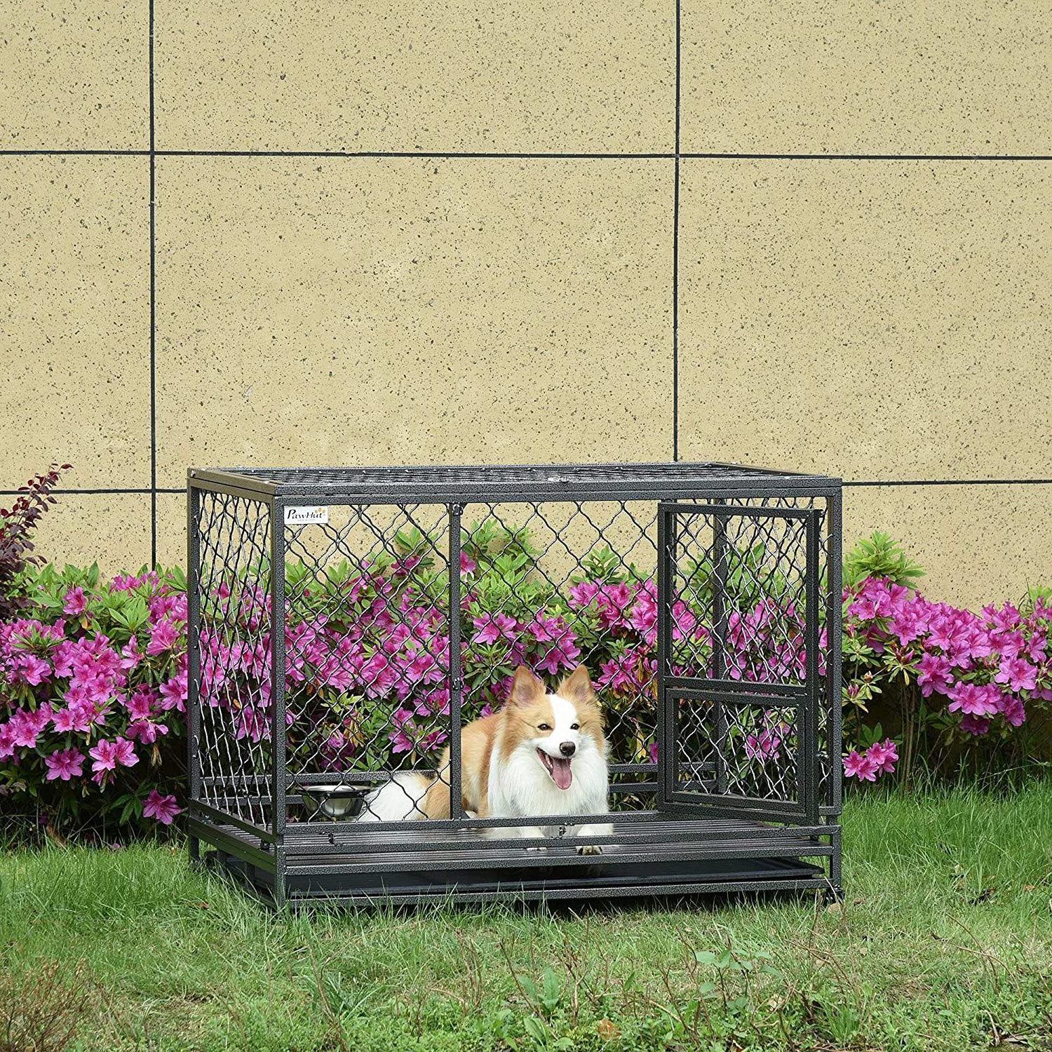 Removable Tray Wheels Lockable Dog Crate Cage Door Indoor